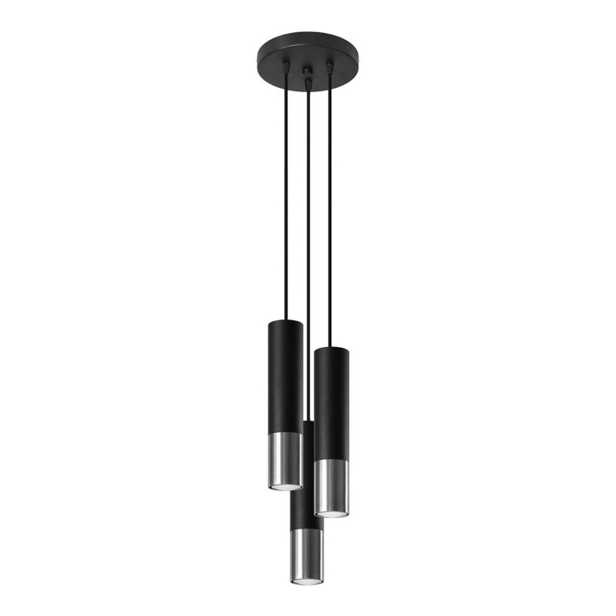 Luster na sajli LOOPEZ 3xGU10/10W/230V okrugli crna/sjajni krom