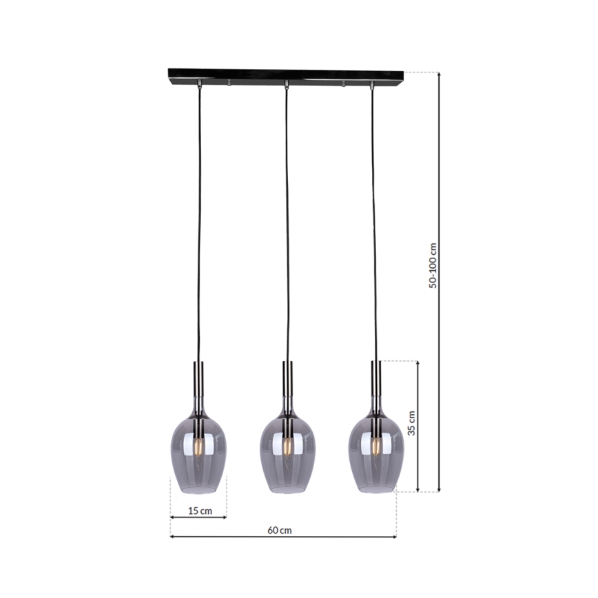 Luster na sajli LUGANO 3xE14/40W/230V siva