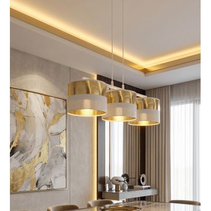 Luster na sajli LUX 3xE27/15W/230V bijela/zlatna