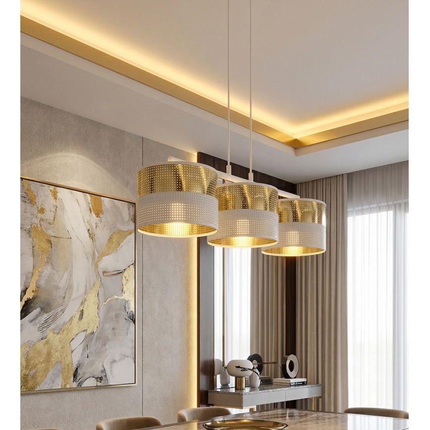 Luster na sajli LUX 3xE27/15W/230V bijela/zlatna
