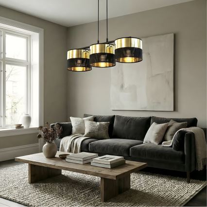 Luster na sajli LUX 3xE27/15W/230V crna/zlatna
