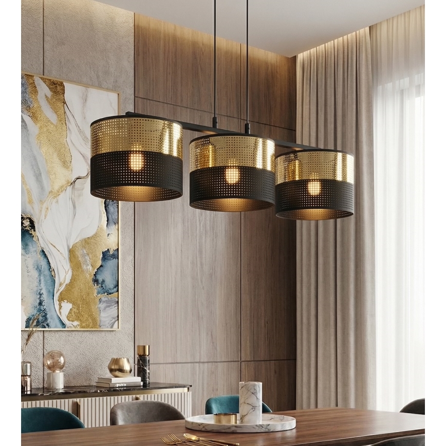 Luster na sajli LUX 3xE27/15W/230V crna/zlatna