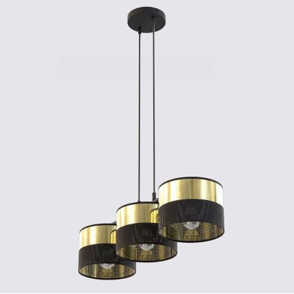 Luster na sajli LUX 3xE27/15W/230V crna/zlatna