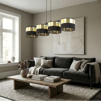 Luster na sajli LUX 4xE27/15W/230V crni/zlatni