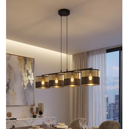 Luster na sajli LUX 4xE27/15W/230V crni/zlatni