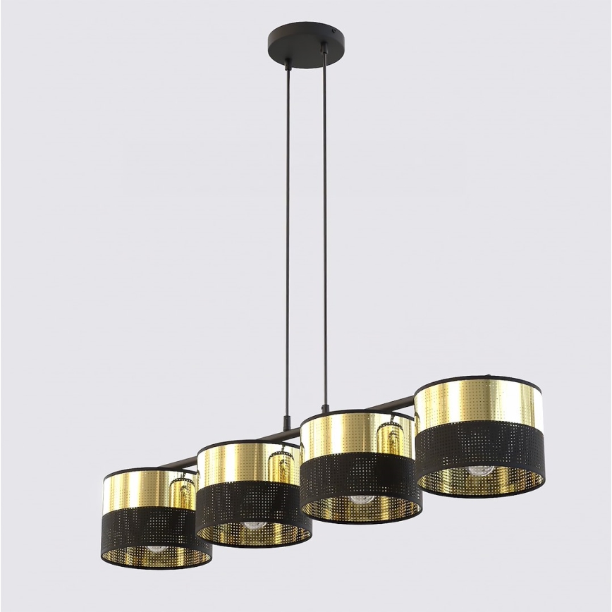 Luster na sajli LUX 4xE27/15W/230V crni/zlatni