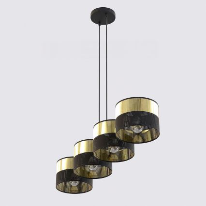 Luster na sajli LUX 4xE27/15W/230V crni/zlatni