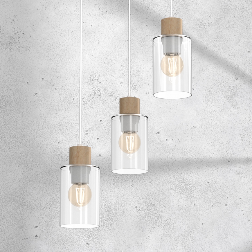 Luster na sajli MADERA 3xE27/60W/230V bijela/drvo