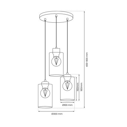 Luster na sajli MADERA 3xE27/60W/230V bijela/drvo