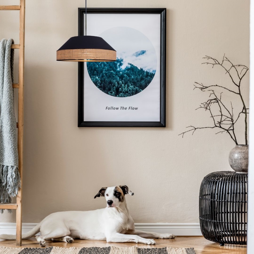 Luster na sajli MANISO 1xE27/60W/230V pr. 45 cm crna/bež