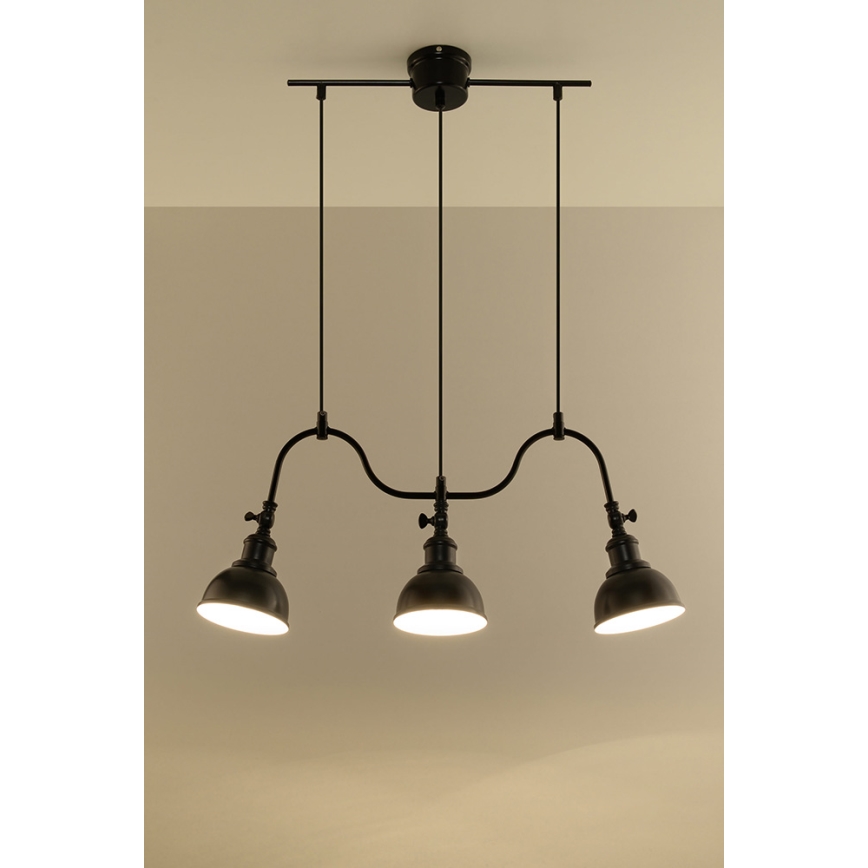 Luster na sajli MARE 3 3xE27/60W/230V crna