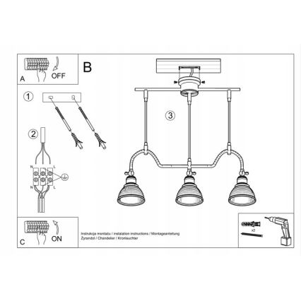 Luster na sajli MARE 3 3xE27/60W/230V crna