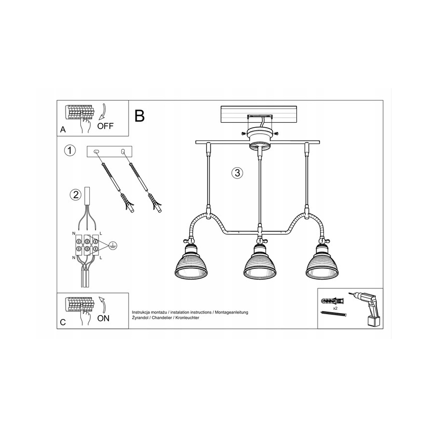 Luster na sajli MARE 3 3xE27/60W/230V crna