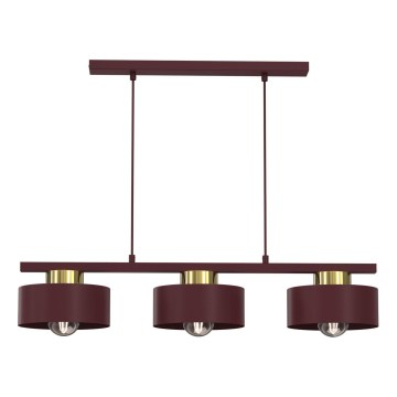 Luster na sajli MARTI 3xE27/15W/230V bordo/zlatna