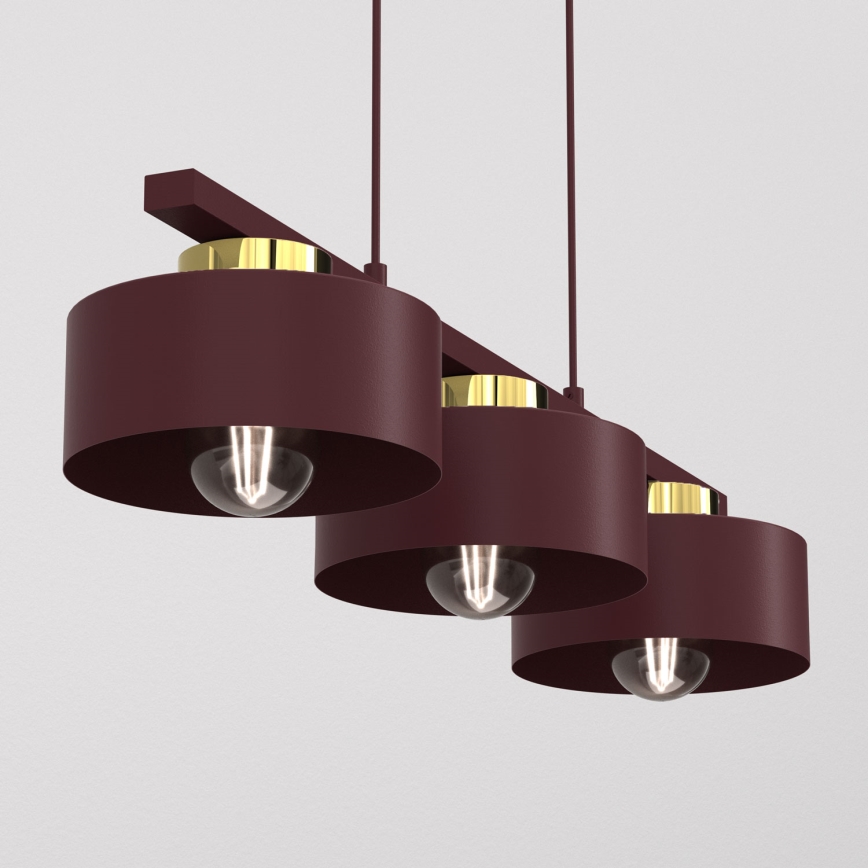 Luster na sajli MARTI 3xE27/15W/230V bordo/zlatna