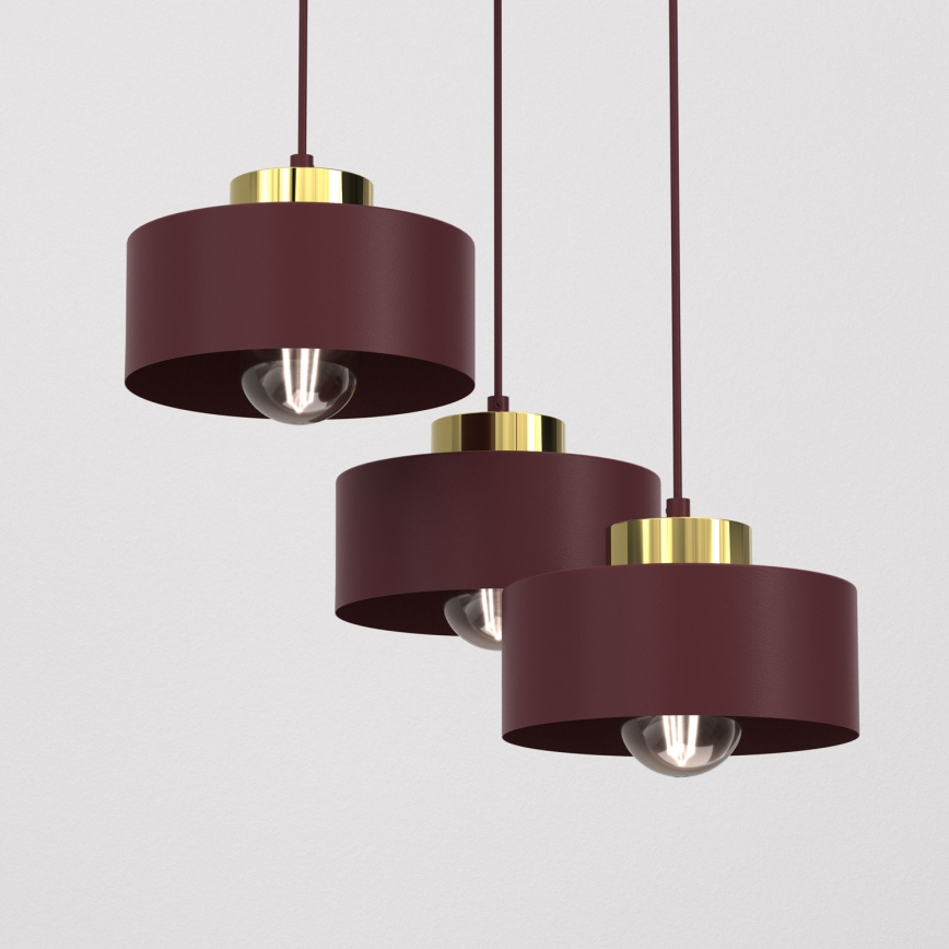 Luster na sajli MARTI 3xE27/15W/230V bordo/zlatna