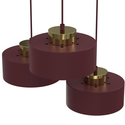 Luster na sajli MARTI 3xE27/15W/230V bordo/zlatna