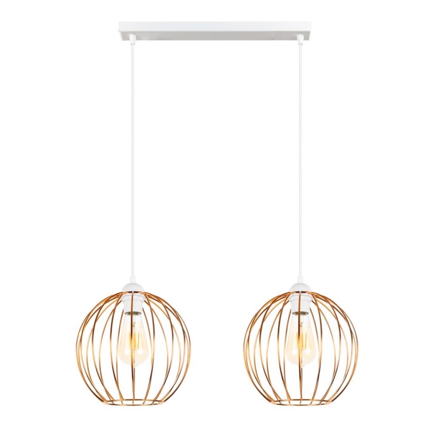 Luster na sajli MATT 2xE27/60W/230V bijela/bakrena