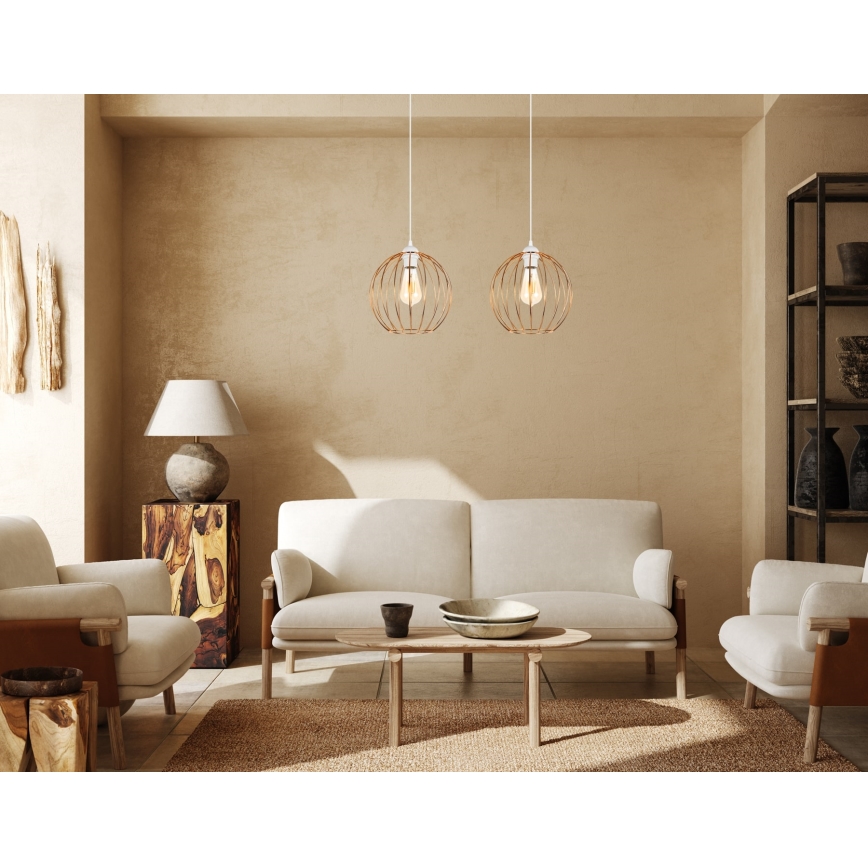 Luster na sajli MATT 2xE27/60W/230V bijela/bakrena