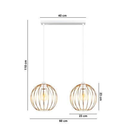 Luster na sajli MATT 2xE27/60W/230V bijela/bakrena