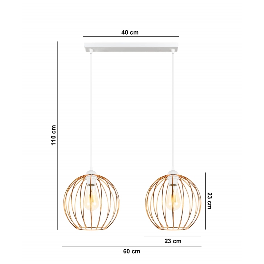 Luster na sajli MATT 2xE27/60W/230V bijela/bakrena