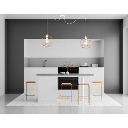 Luster na sajli MATT 2xE27/60W/230V pauk bijela/bakrena