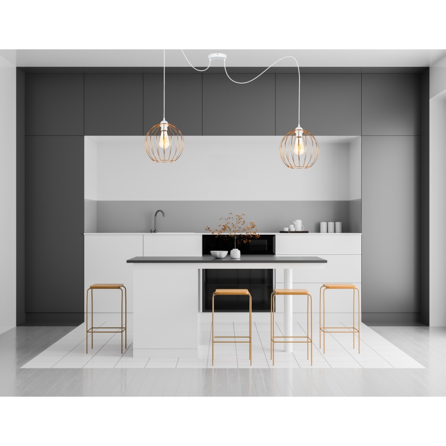 Luster na sajli MATT 2xE27/60W/230V pauk bijela/bakrena