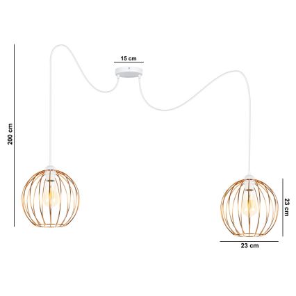 Luster na sajli MATT 2xE27/60W/230V pauk bijela/bakrena