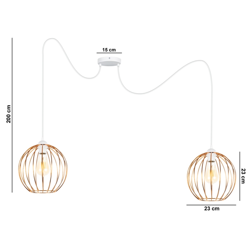 Luster na sajli MATT 2xE27/60W/230V pauk bijela/bakrena