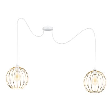 Luster na sajli MATT 2xE27/60W/230V pauk bijela/zlatna
