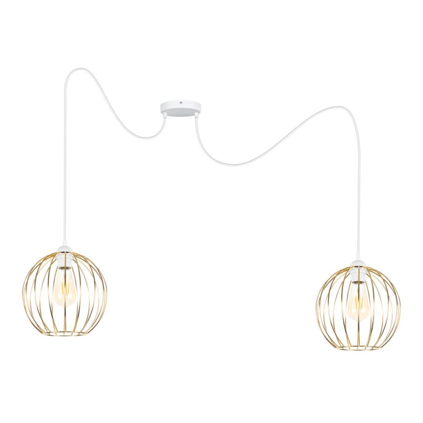Luster na sajli MATT 2xE27/60W/230V pauk bijela/zlatna
