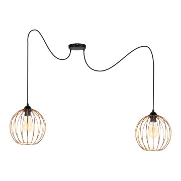 Luster na sajli MATT 2xE27/60W/230V pauk crna/bakrena