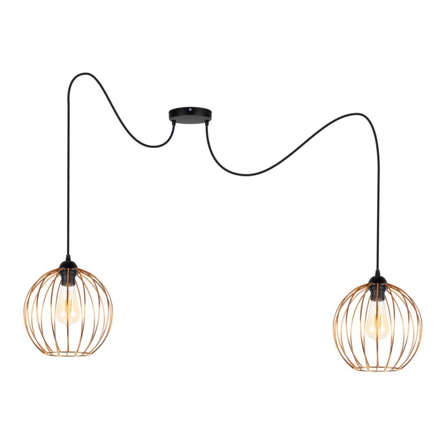 Luster na sajli MATT 2xE27/60W/230V pauk crna/bakrena