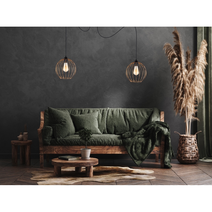Luster na sajli MATT 2xE27/60W/230V pauk crna/bakrena
