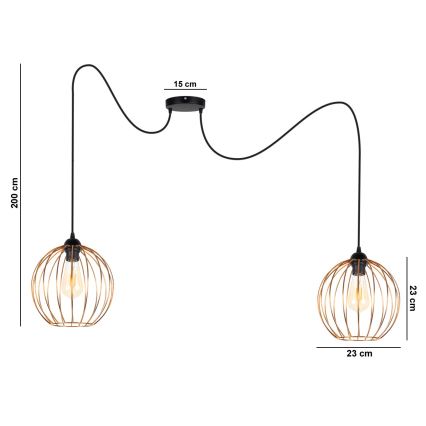 Luster na sajli MATT 2xE27/60W/230V pauk crna/bakrena