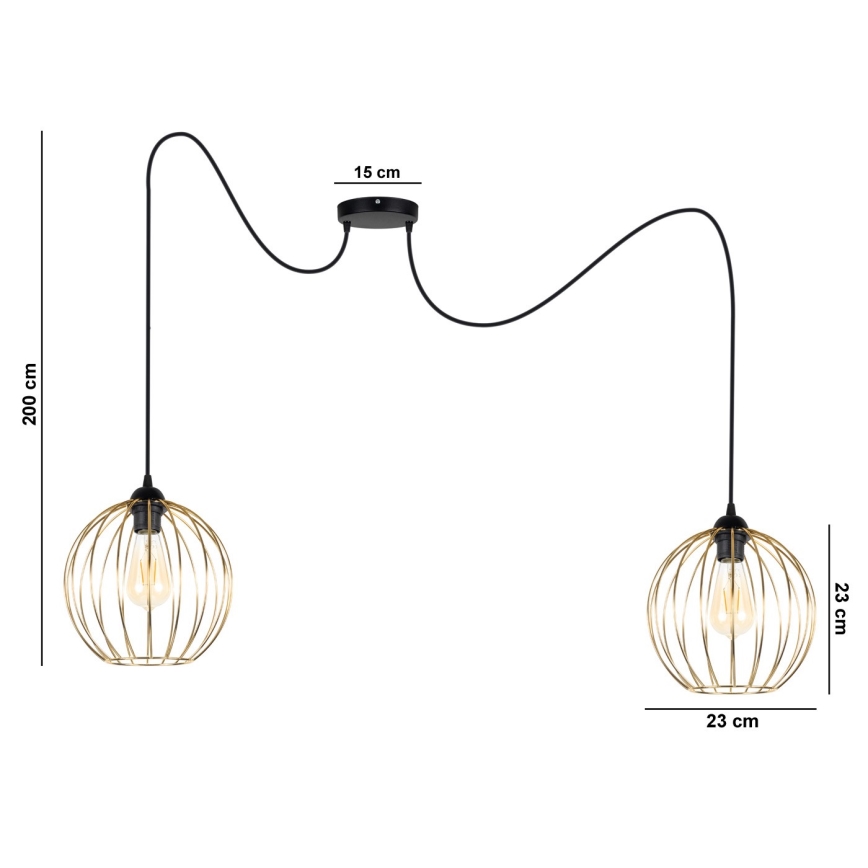 Luster na sajli MATT 2xE27/60W/230V pauk crna/zlatna
