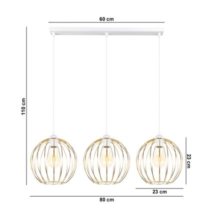 Luster na sajli MATT 3xE27/60W/230V bijela/zlatna