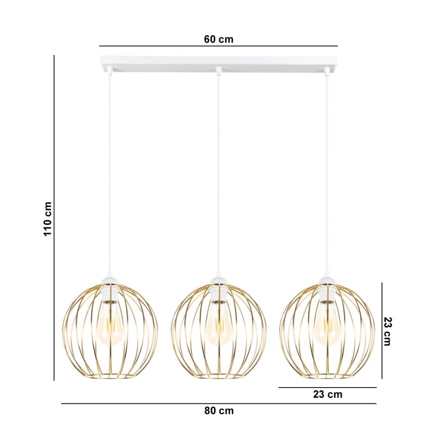 Luster na sajli MATT 3xE27/60W/230V bijela/zlatna