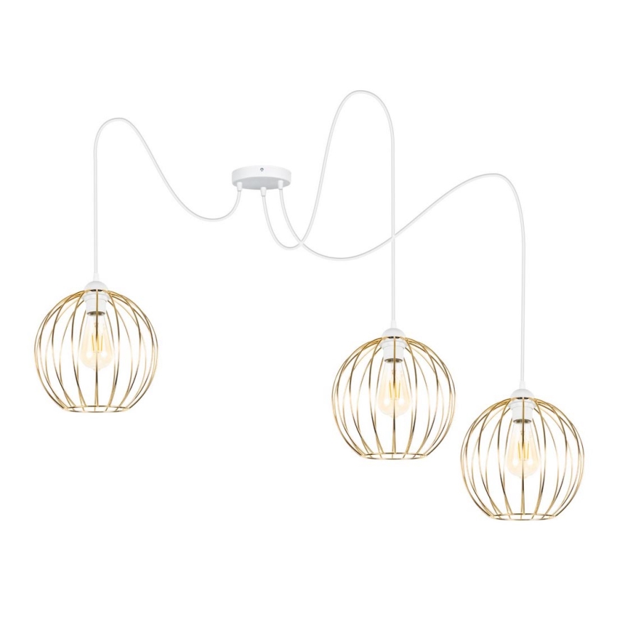 Luster na sajli MATT 3xE27/60W/230V pauk bijela/zlatna