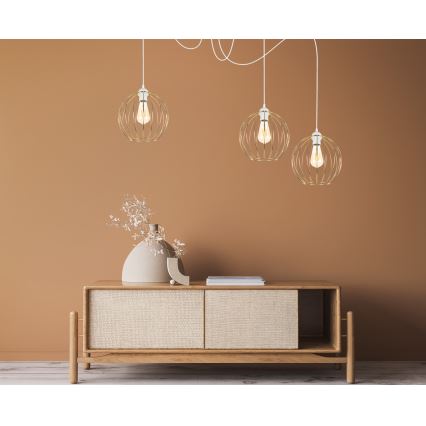 Luster na sajli MATT 3xE27/60W/230V pauk bijela/zlatna