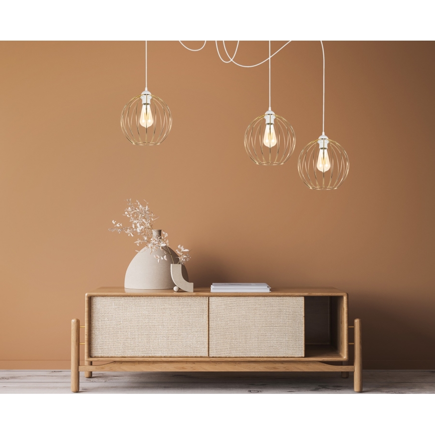 Luster na sajli MATT 3xE27/60W/230V pauk bijela/zlatna