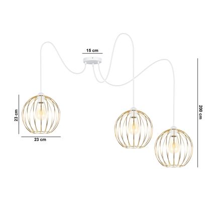 Luster na sajli MATT 3xE27/60W/230V pauk bijela/zlatna