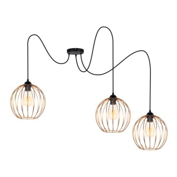 Luster na sajli MATT 3xE27/60W/230V pauk crna/bakrena