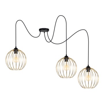 Luster na sajli MATT 3xE27/60W/230V pauk crna/zlatna