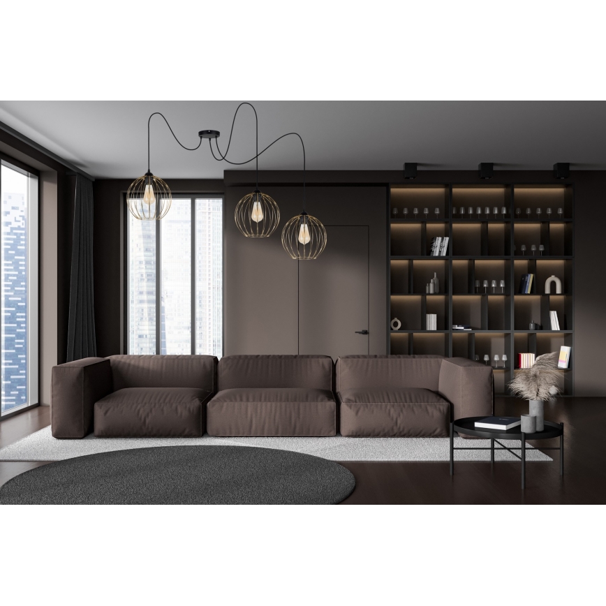 Luster na sajli MATT 3xE27/60W/230V pauk crna/zlatna