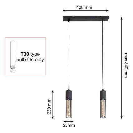 Luster na sajli MELODY 2xE27/15W/230V crna