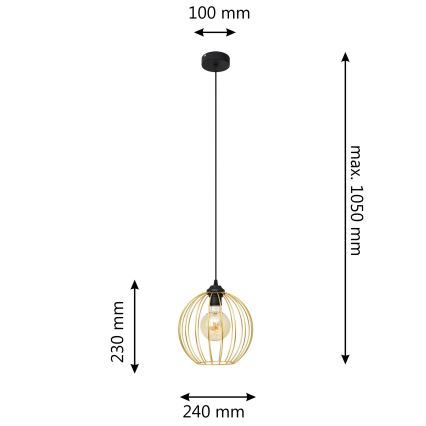 Luster na sajli MERCURE 1xE27/15W/230V zlatna/crna