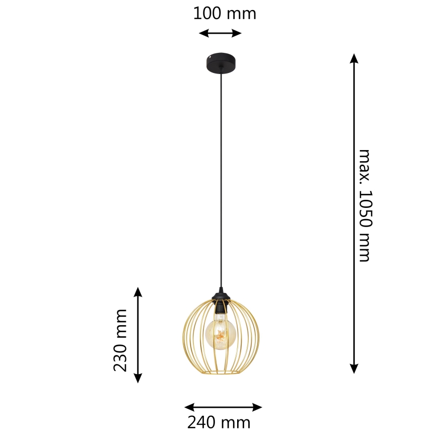 Luster na sajli MERCURE 1xE27/15W/230V zlatna/crna