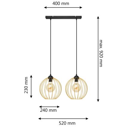 Luster na sajli MERCURE 2xE27/15W/230V zlatna/crna