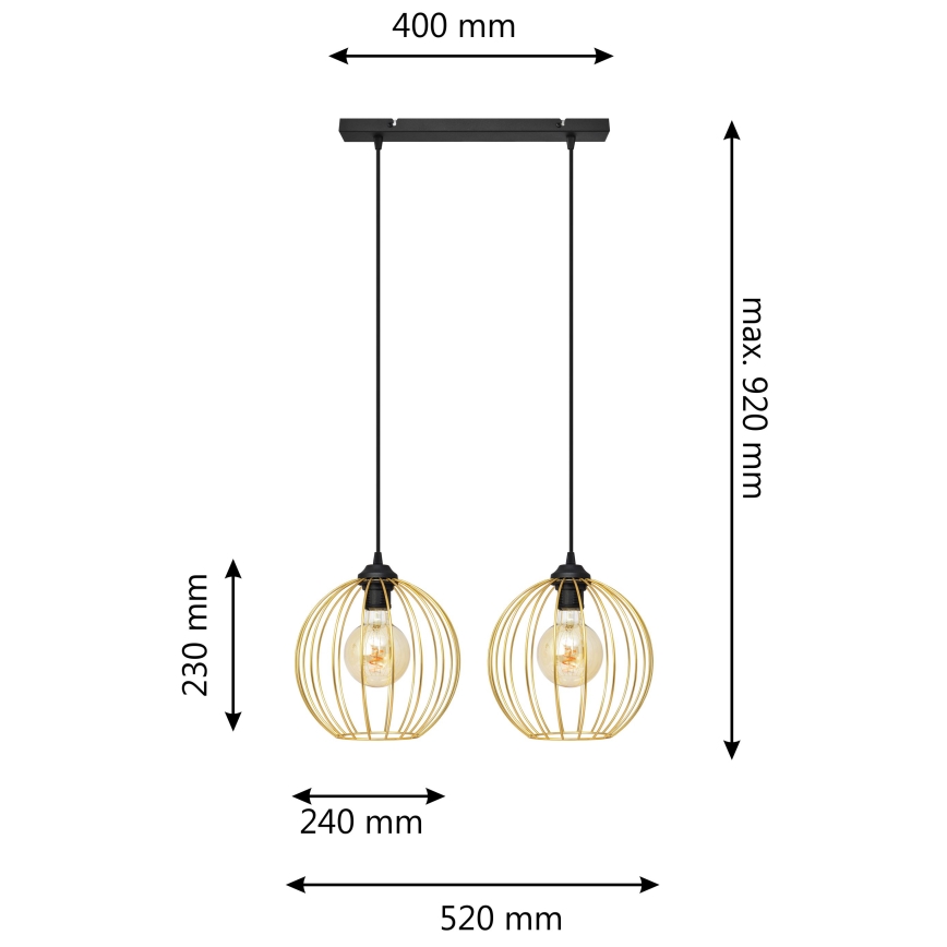 Luster na sajli MERCURE 2xE27/15W/230V zlatna/crna